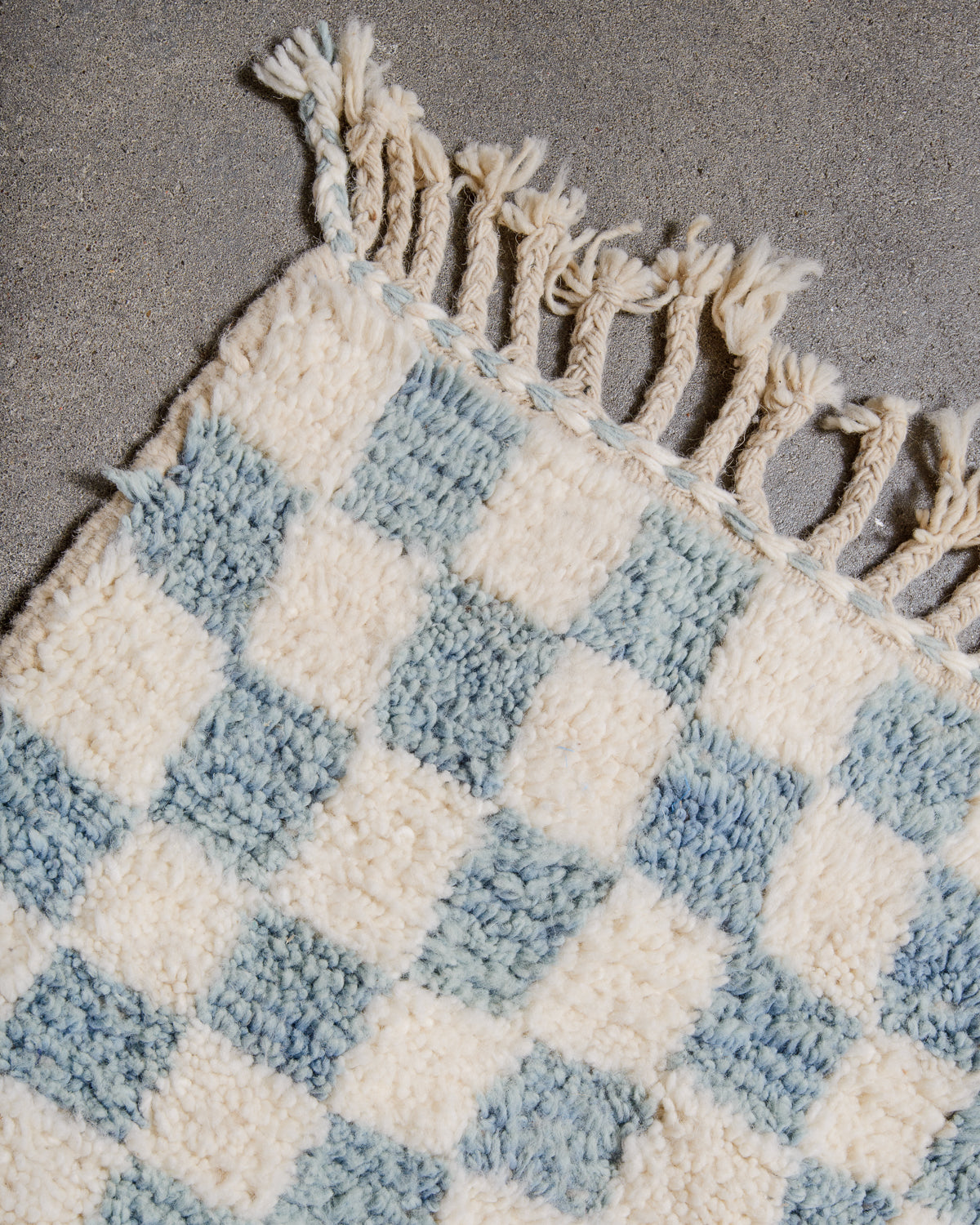 Modern, designer, handcrafted Berber rug from Morocco. Beniourain carpet with beautiful colours and patterns and fluffy wool texture.